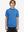 Front upper body of model wearing trendy boys stripe polo shirts, casual fit in blue stripe