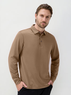 Moisture Wicking Long Sleeve Herringbone Polo Shirts