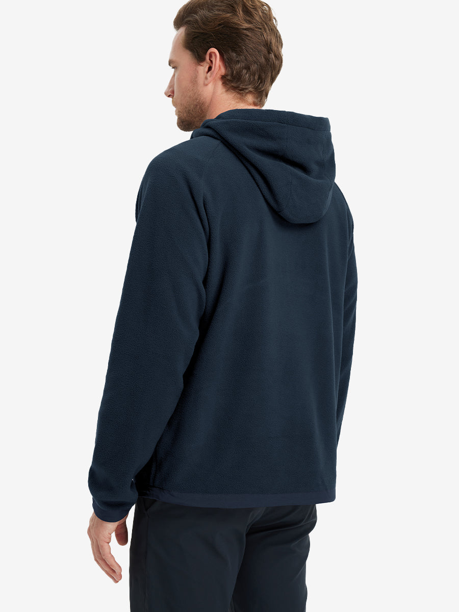 Back angle of the Polar Fleece Sweatshirt in Navy, model turns head slightly for casual style.