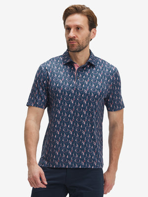 4 Way Stretch Print Collared Polo Shirts