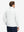 Back upper body shot of model wearing white warm puffer winter golf jacket