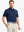 Model holding golf club, front half-body in DARK BLUE HEATHER Ventilated Heather Jacquard Polo