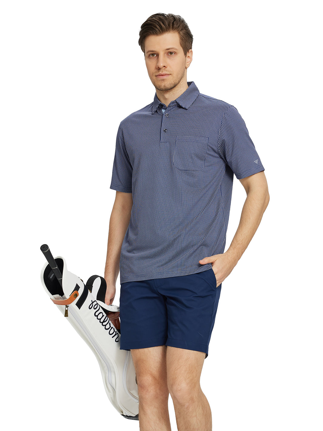 Men's Dry Fit Jacquard Pocket Golf Shirts-Navy