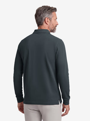 Solid Cotton Blend Collared Long Sleeve Polo
