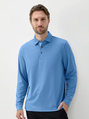 Moisture Wicking Long Sleeve Herringbone Polo Shirts