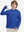 Front upper body view of youth long sleeve hoodied with kangaroo pocket in klein blue, casual fit.