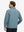 Back upper body shot of model wearing slate blue warm puffer winter golf jacket