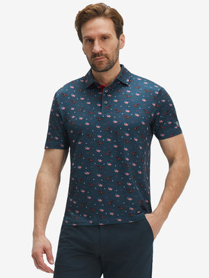 4 Way Stretch Print Collared Polo Shirts