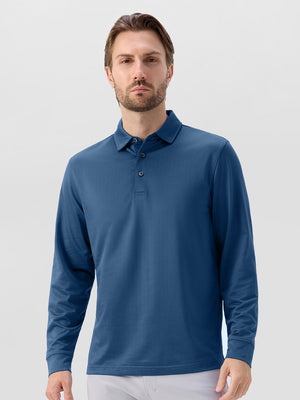 Moisture Wicking Long Sleeve Herringbone Polo Shirts