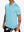 Model wearing Cooling Stripe Golf Shirt in SKY BLUE STRIPE, half-body front view with relaxed pose