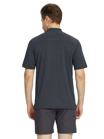 Men's Collarless Pocket Henley Golf Shirts-Dark Grey