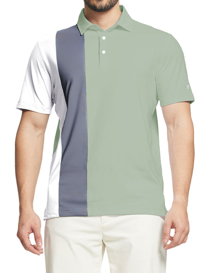 Men's Solid Color Block Patchwork Polo Shirts-Canary Green