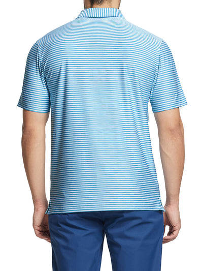 Men's Striped Golf Polo Shirts-Bluebird White