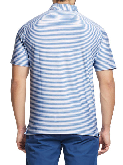 Men's Striped Golf Polo Shirts-Sky Blue White