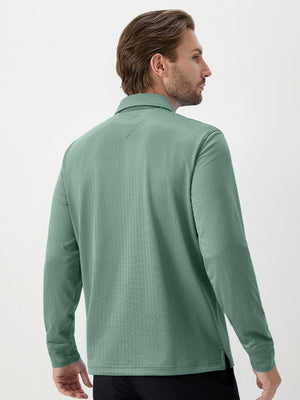 Moisture Wicking Long Sleeve Herringbone Polo Shirts