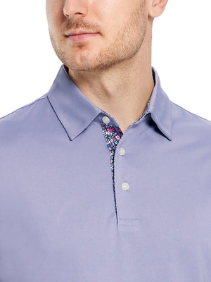 Male model wearing the Lavender Everyday Classic Solid Polo, front view from nose to chest