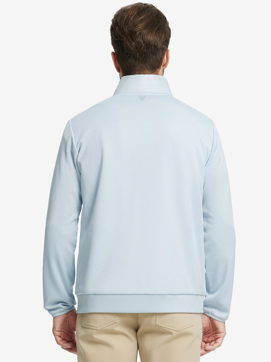 Back upper body view of the Golf Fleece Thermal Jacket in Glacier Grey, clean cut and warm look.