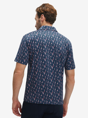4 Way Stretch Print Collared Polo Shirts