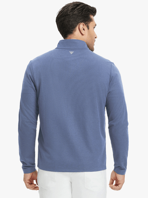 Back upper body of Premium jacquard quarter zip pullover with smooth colony blue finish