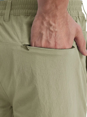 Back view of Performance Water Resistant Pants in KHAKI，model’s hand casually in back pocket.