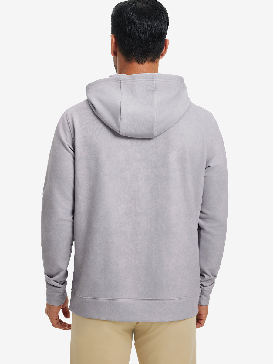 Back upper look of the exclusive print kangaroo hoodies in light purple, showing fit and shoulder line.