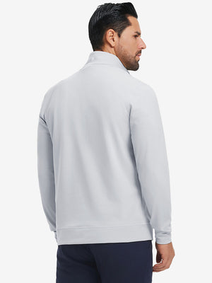 Ultra-Soft Brushed Fleece Lining Quarter Zip Sweatshirt in misty grey, back upper body view