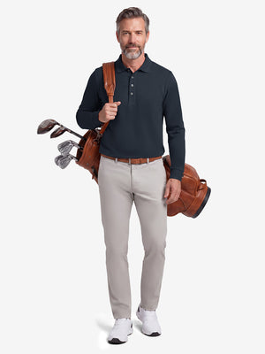 Solid Cotton Blend Collared Long Sleeve Polo