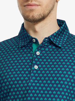 MAELREG Men's Performance Jersey Print Polo – Front chest view in Four Leaf Clover