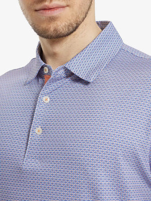 MAELREG Men's Performance Jersey Print Polo – Front chest view in Blue White Oval