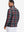 Back upper body view of full print lightweight quarter zip pullover, showing pattern and redblack check tone
