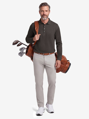 Solid Cotton Blend Collared Long Sleeve Polo