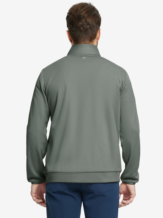 Back upper body view of the Golf Fleece Thermal Jacket in Agave Green, clean cut and warm look.