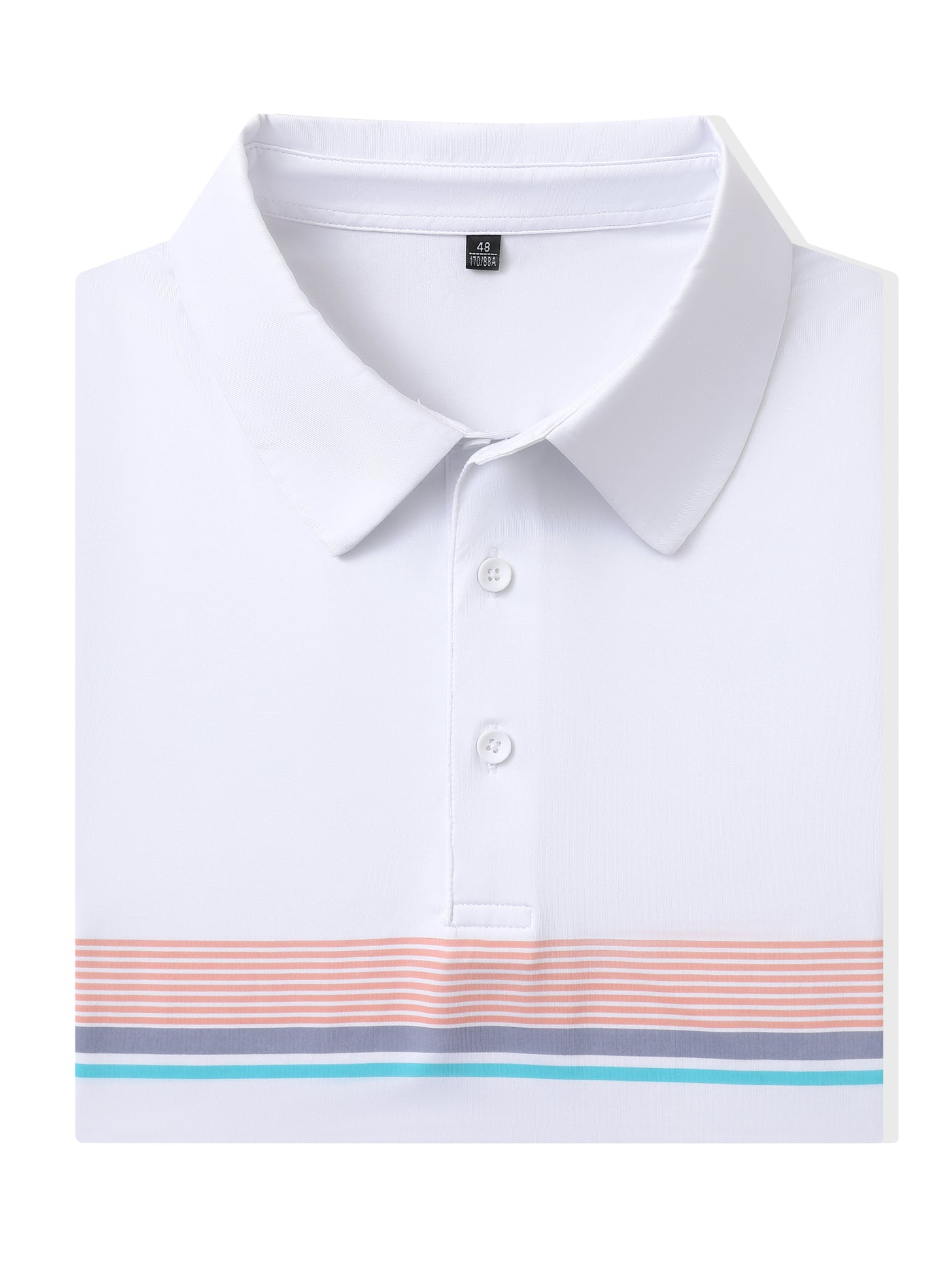 Men's Striped Print Golf Polo Shirts-White4