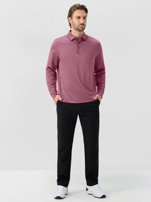 Moisture Wicking Long Sleeve Herringbone Polo Shirts
