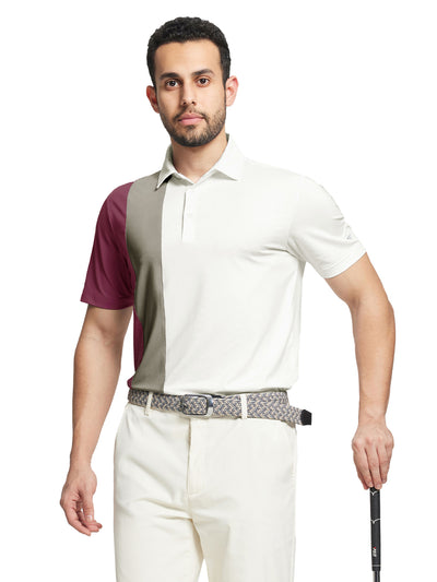 Men's Solid Color Block Patchwork Polo Shirts-Cream