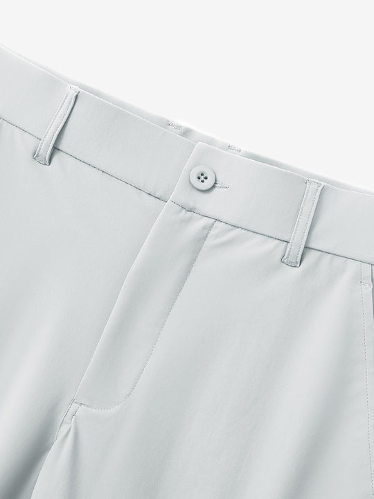 Close-up of front button detail on Quick Dry Casual Shorts in Glacier Grey, sturdy and simple.