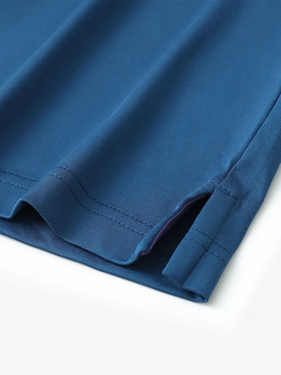 Close-up of side slit detail on COBALT BLUE1 Chest Print Polo Shirts