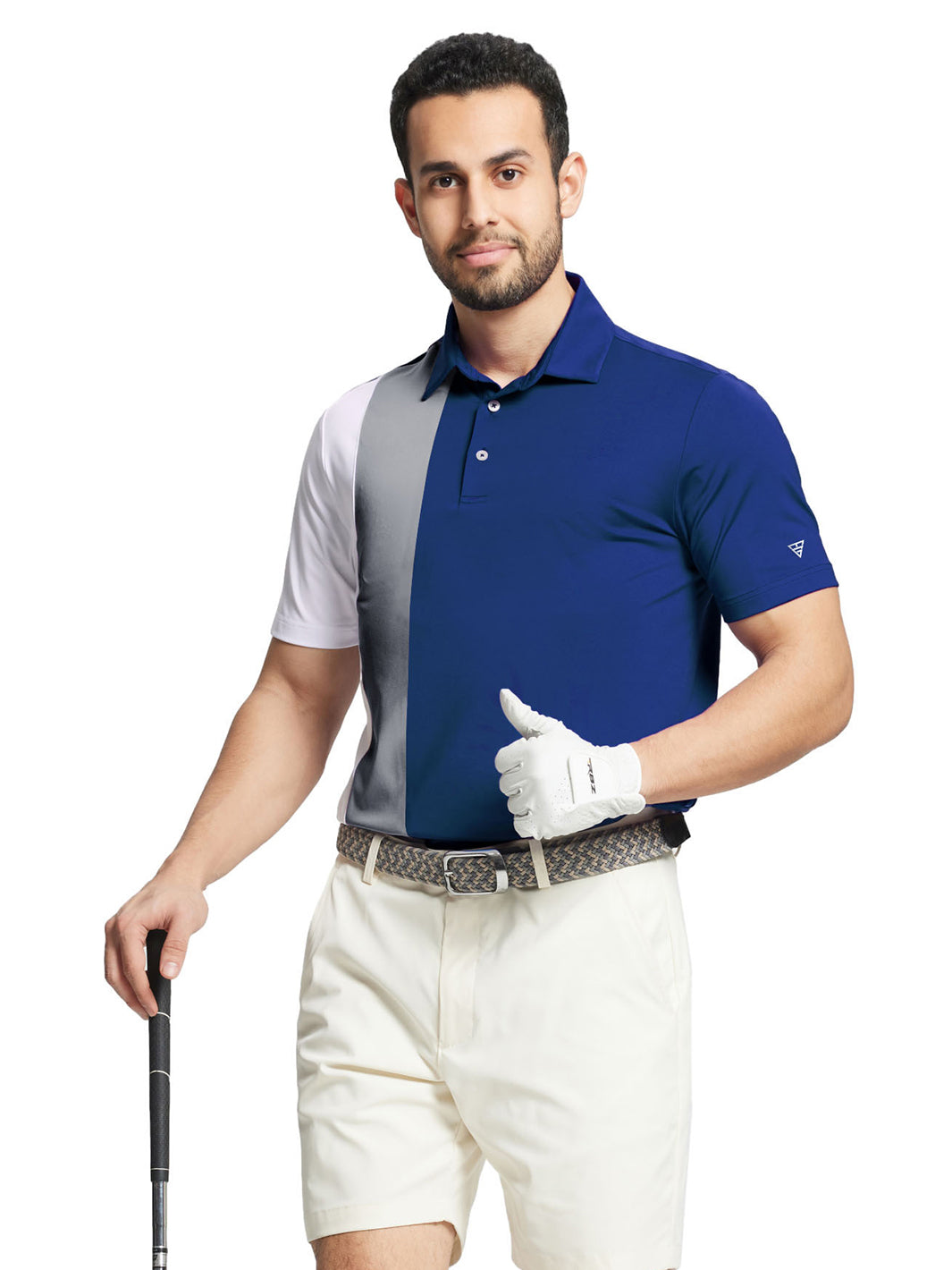 Men's Solid Color Block Patchwork Polo Shirts-Klein Blue