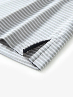 Hem slit detail – Grey White Stripe Performance Cooling Polo for youth