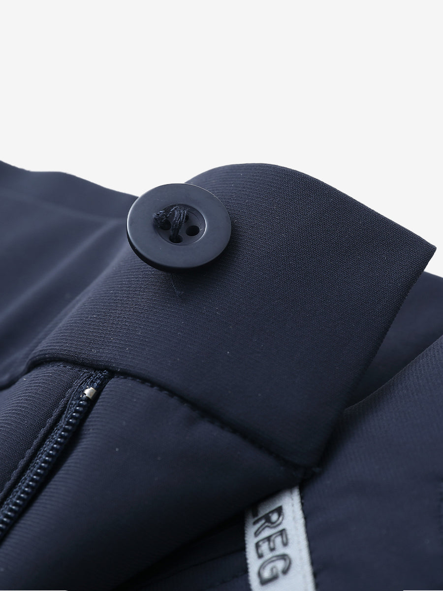 Close-up of front button detail on Quick Dry Casual Shorts in Navy, sturdy and simple.