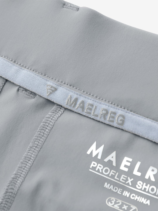 Inside view of Light Grey Quick Dry Casual Shorts, showcasing MAELREG logo label detail.