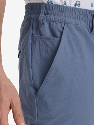 Close-up of front pocket on Performance Water Resistant Pants in DUSTY BLUE，highlighting pocket design.