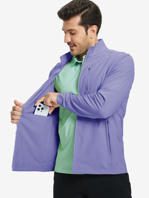 Close-up of hand in pocket on lightweight casual fleece jacket with 5 pockets, lavender fabric detail