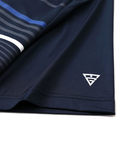 Men's Striped Print Golf Polo Shirts-Navy