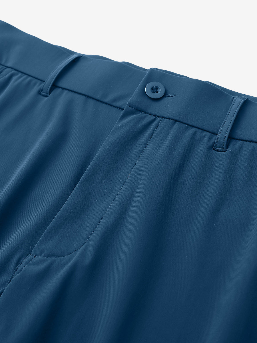 Close-up of front button detail on Quick Dry Casual Shorts in Blue Indigo, sturdy and simple.