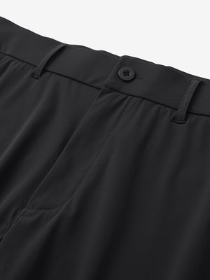 Close-up of front button detail on Quick Dry Casual Shorts in Black, sturdy and simple.