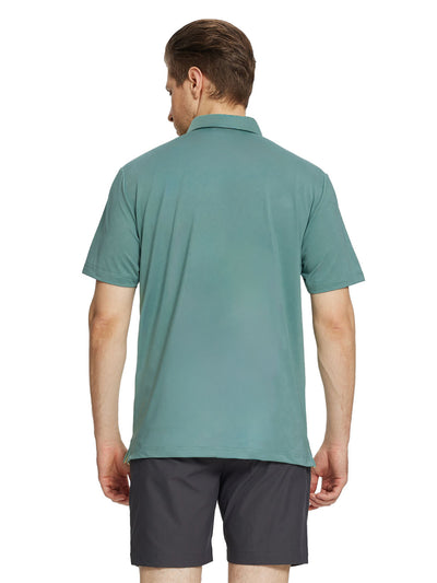 Men's Chest Print Golf Polo Shirts-Beryl Green