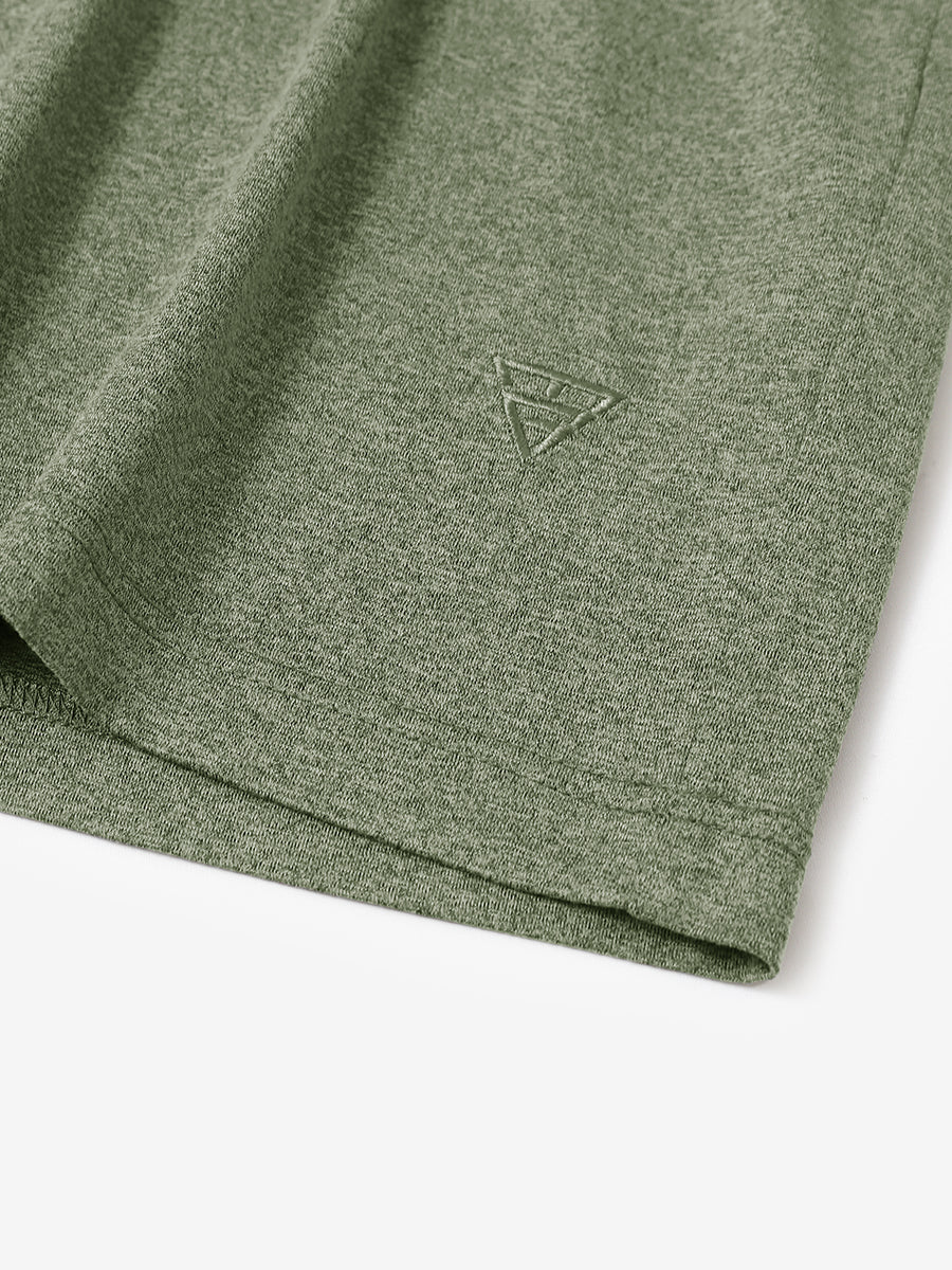 Hem detail of Men’s Long Sleeve Mock Turtleneck Shirt in Olive Green Heather, showcasing smooth finish.