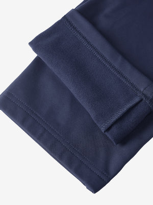 Boys Stretch Fleece Lined Casual Golf Pants in navy, flat lay showing fleece lining