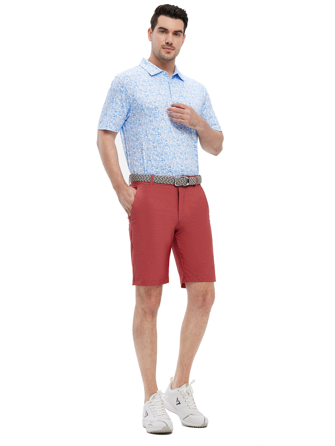 10" Inseam Solid Golf Shorts-Mineral Red